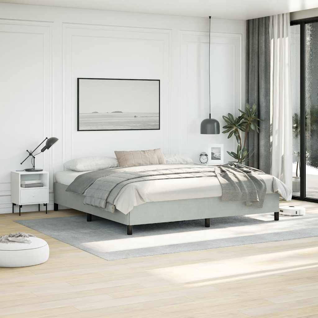 Estrutura de cama sem colchão, cinza claro, 193x203 cm, tamanho king, veludo