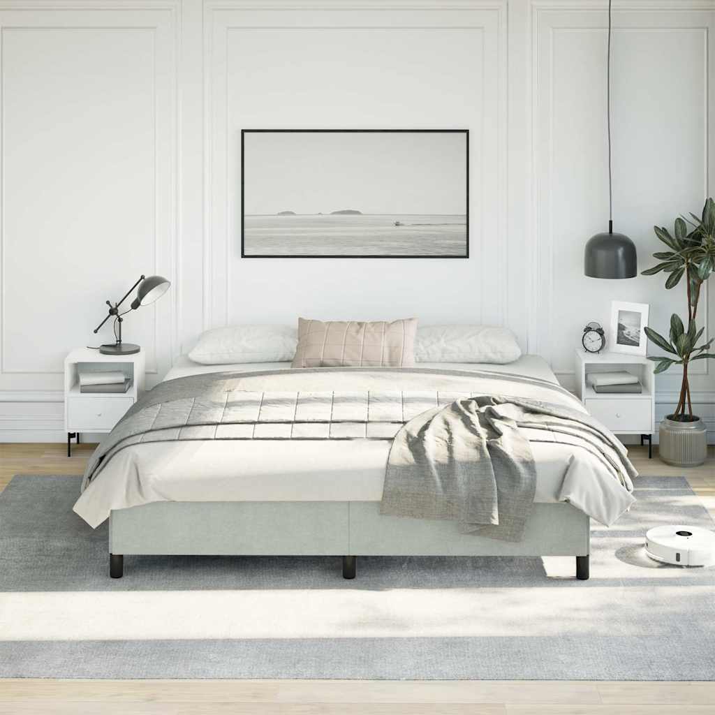 Estrutura de cama sem colchão, cinza claro, 193x203 cm, tamanho king, veludo