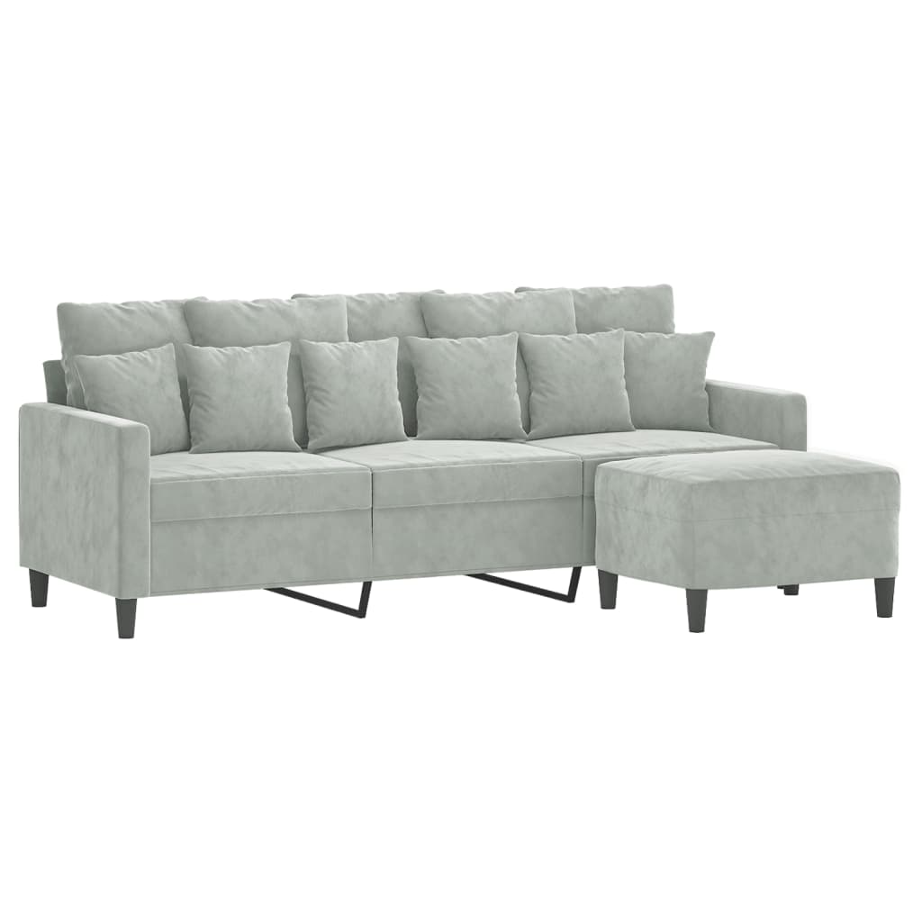 Sofá de 3 lugares com apoio de pés 180 cm veludo cinzento-claro