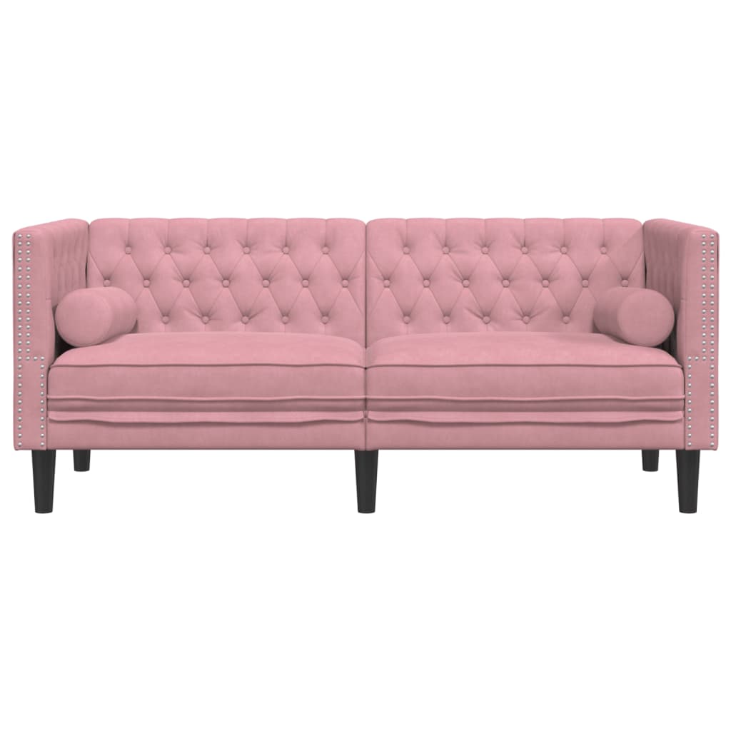 Sofá chesterfield com rolos 2 lugares veludo rosa