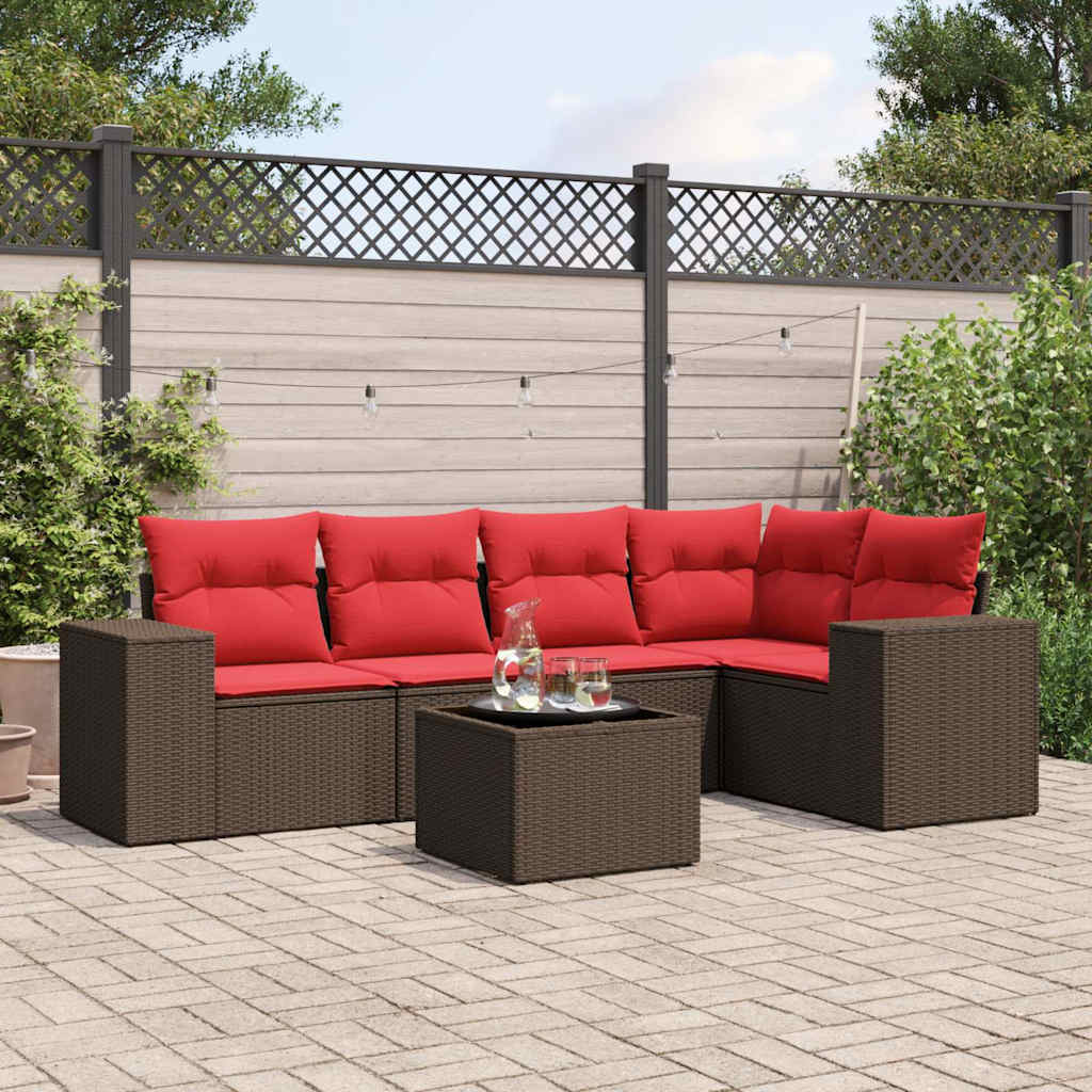 Conjunto de sofá de jardim com 6 peças e almofadas em rattan sintético marrom