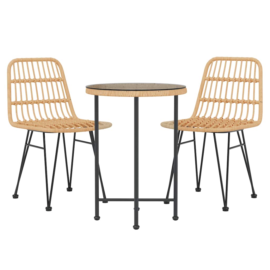3 Pcs conjunto de jantar para jardim vime PE