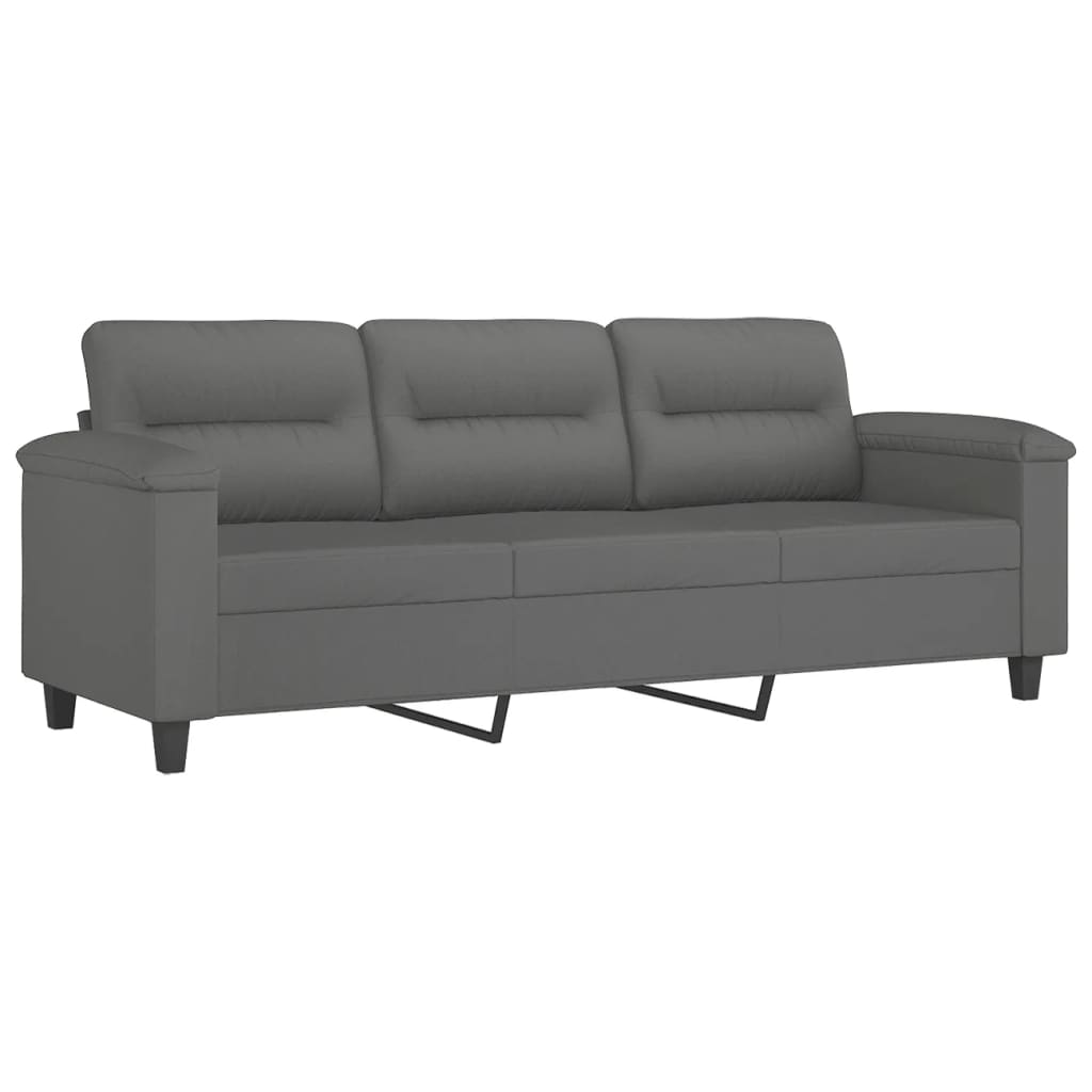 3 Pcs conjunto sofás c/ almofadas microfibra cinza-escuro