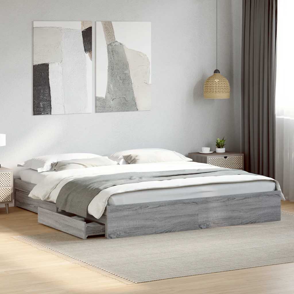 Estrutura de cama c/ gavetas derivados madeira cinza sonoma