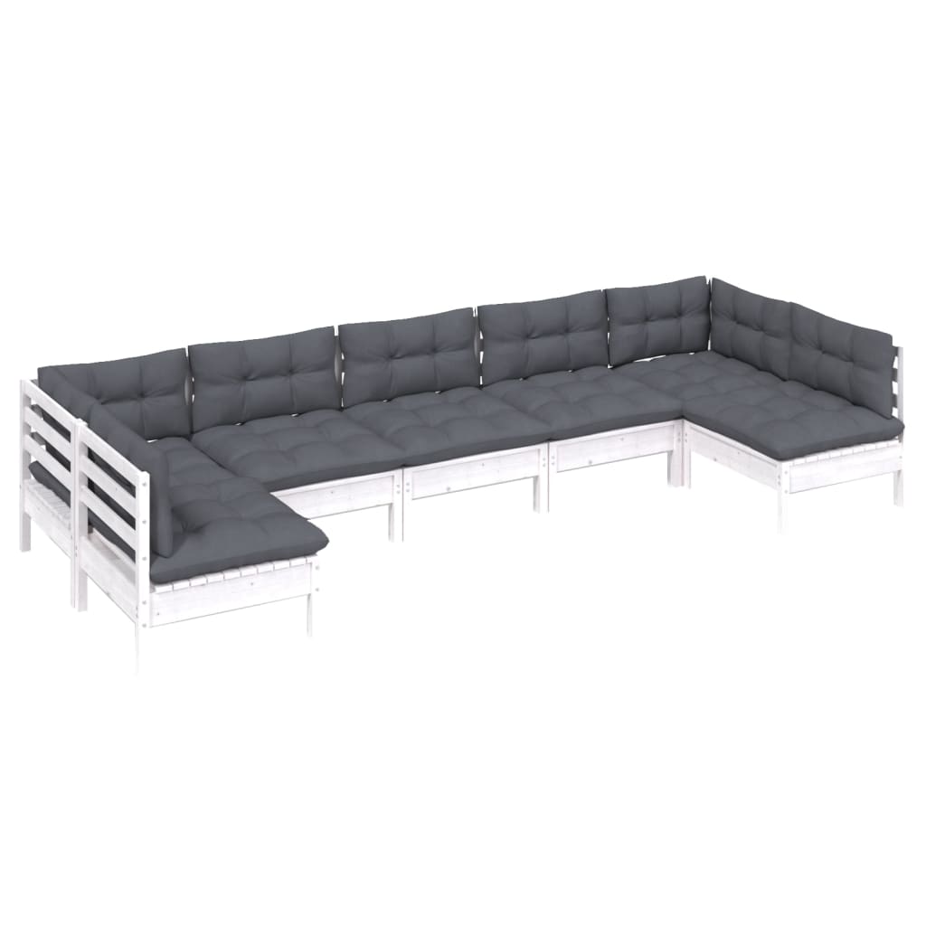7 Pcs conj. lounge de jardim c/ almofadões pinho maciço branco