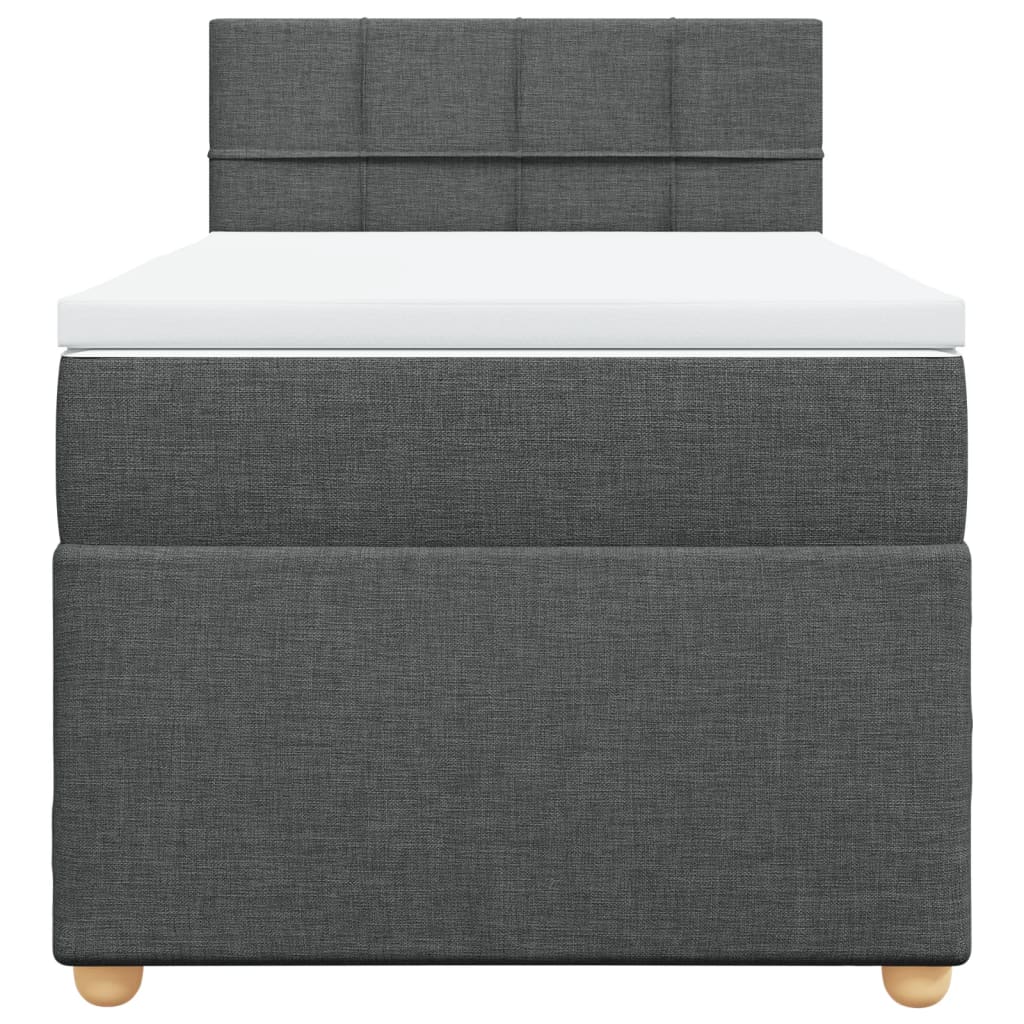 Cama box spring com colchão solteiro tecido cinzento-escuro