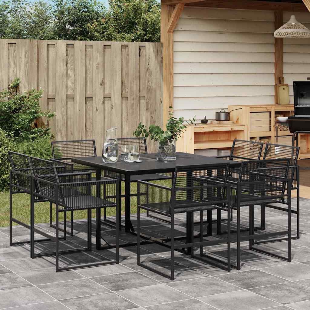 9 Pcs conjunto de jantar para jardim vime PE preto