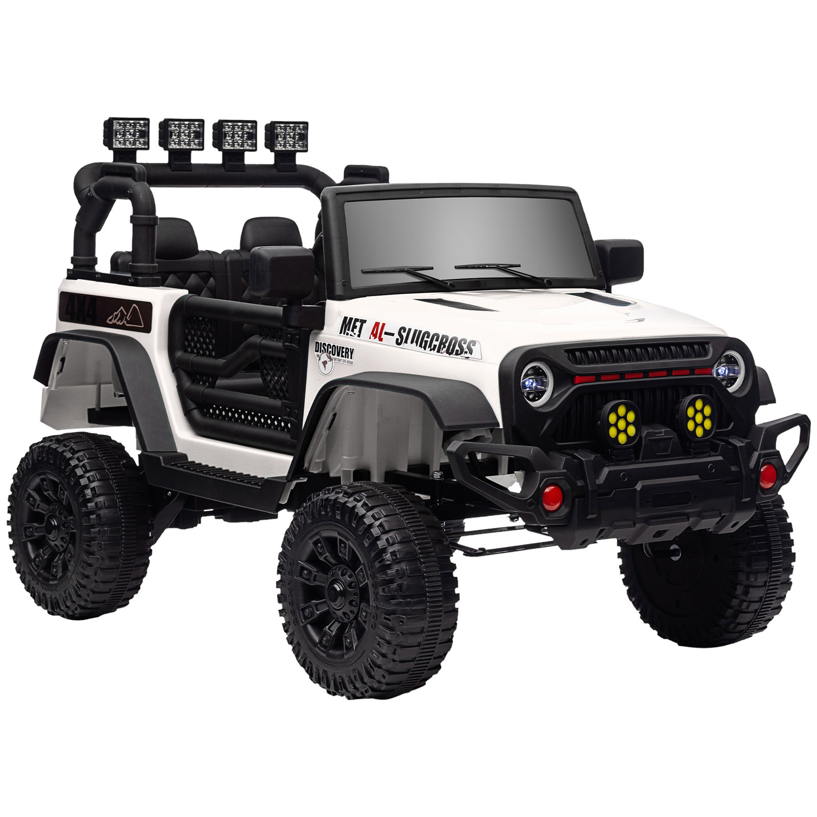 Carro elétrico para crianças com bateria de 12v controlo remoto faróis LED buzina e música 100x63x65 cm branco
