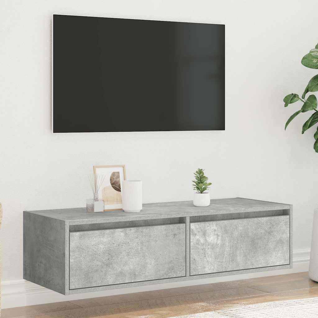 Móvel de TV com luzes LED 100x35,5x25 cm cinzento cimento