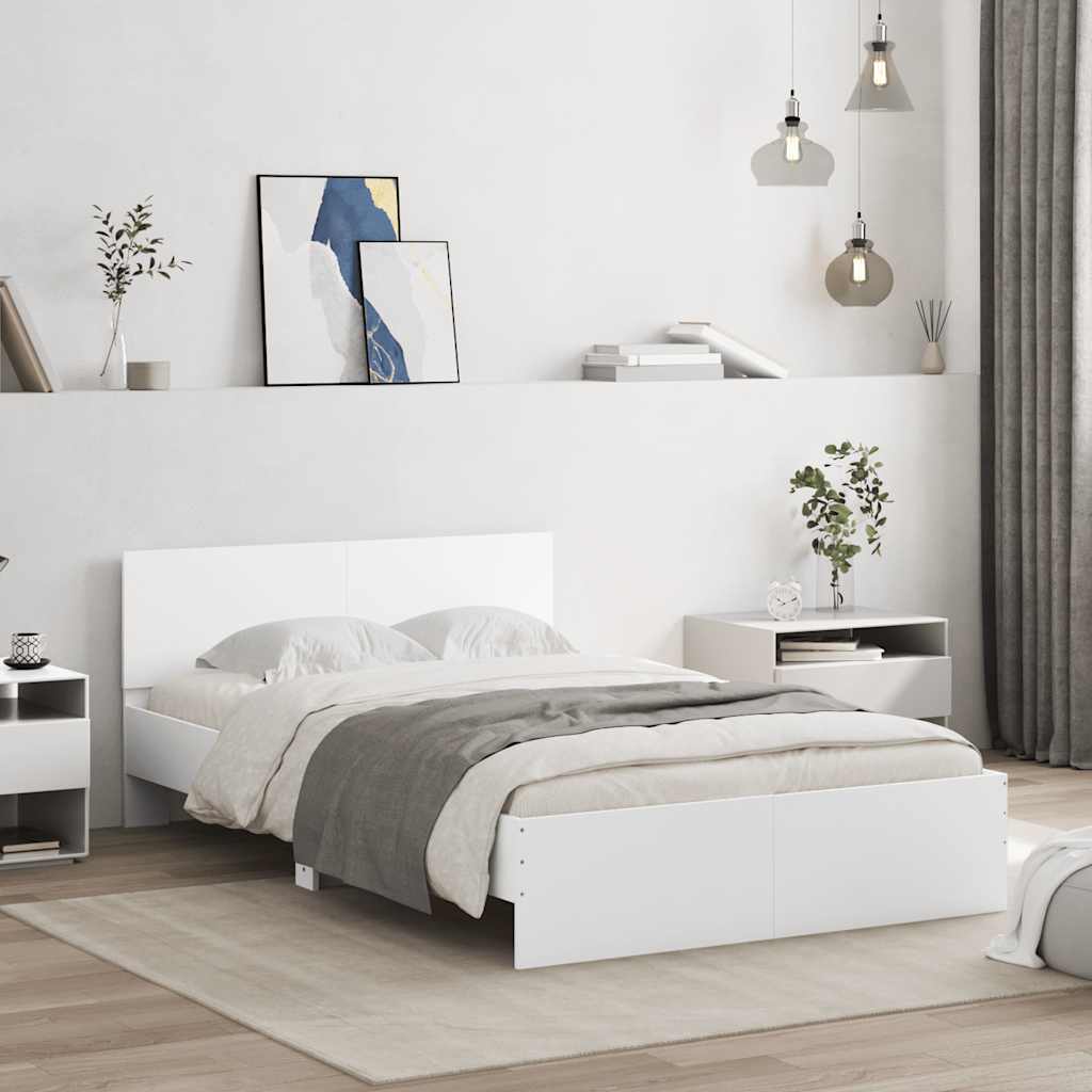 Estrutura de cama com cabeceira e luzes LED 120x200 cm branco
