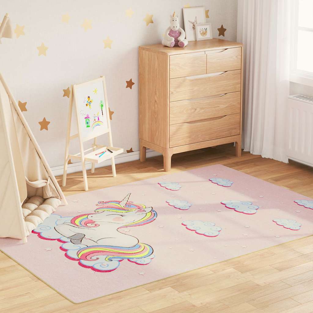 Tapete lavável infantil 160x230cm unicórnio rosa