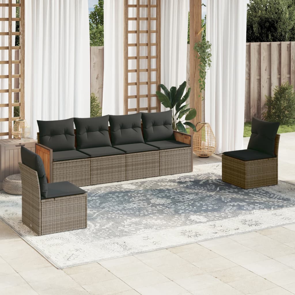 6 Pcs conjunto sofás de jardim com almofadões vime cinzento