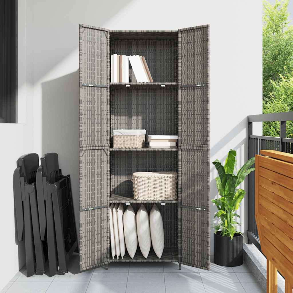 Armário de arrumação p/ jardim 59x40x180 cm vime PE cinza