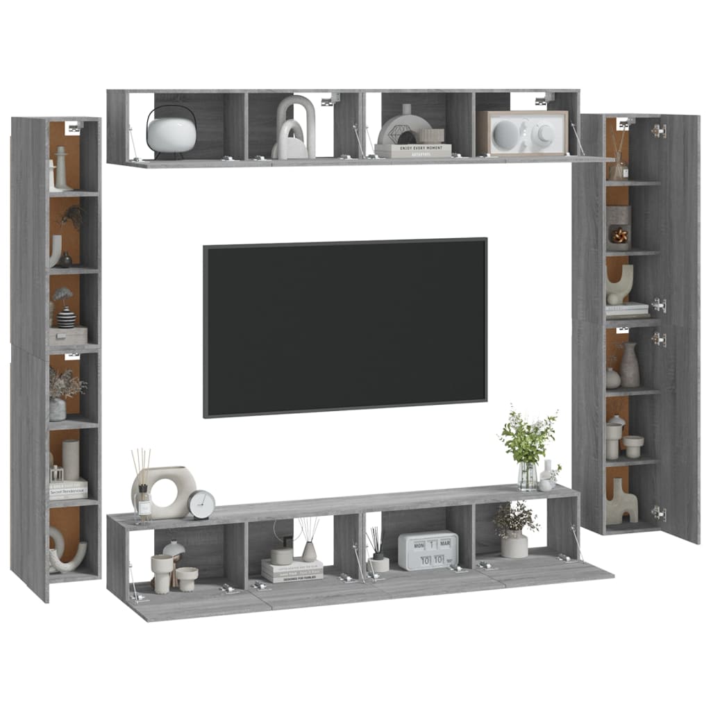 Conjunto móveis de TV 8 pcs madeira processada sonoma cinza