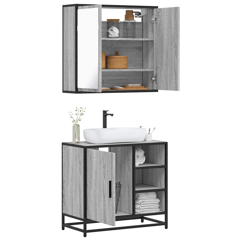 2 Pcs conjunto móveis wc derivados de madeira sonoma cinza