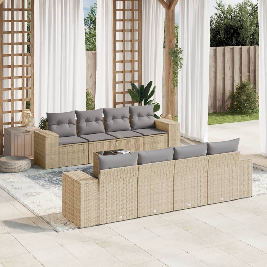 9 Pcs conjunto de sofás p/ jardim com almofadões vime PE bege