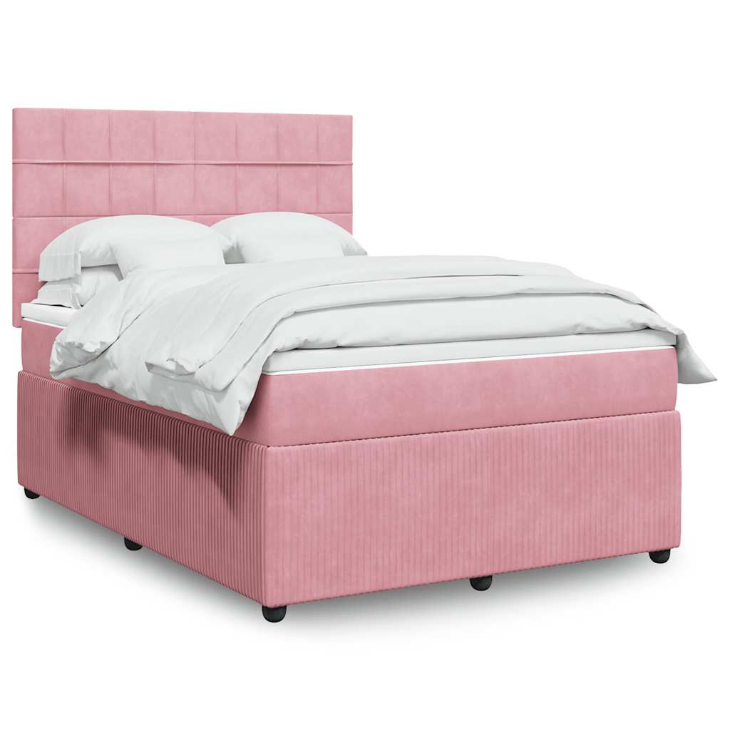 Cama com molas/colchão 140x190 cm veludo rosa