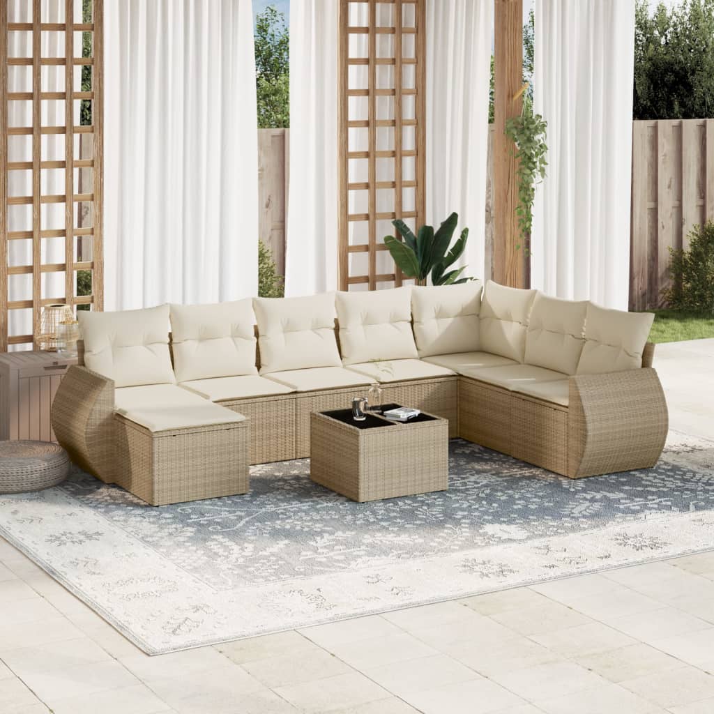 9 Pcs conjunto de sofás p/ jardim com almofadões vime PE bege
