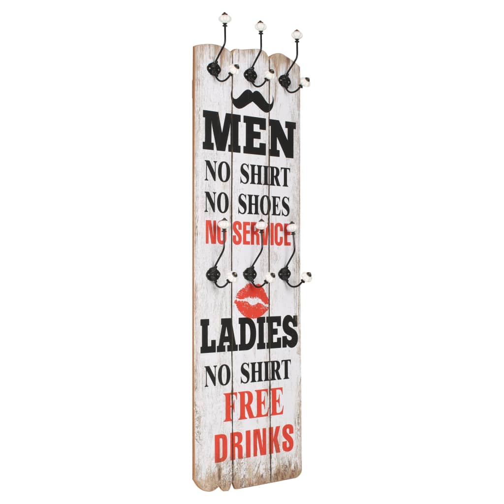 Bengaleiro de parede com 6 ganchos 120x40 cm men ladies