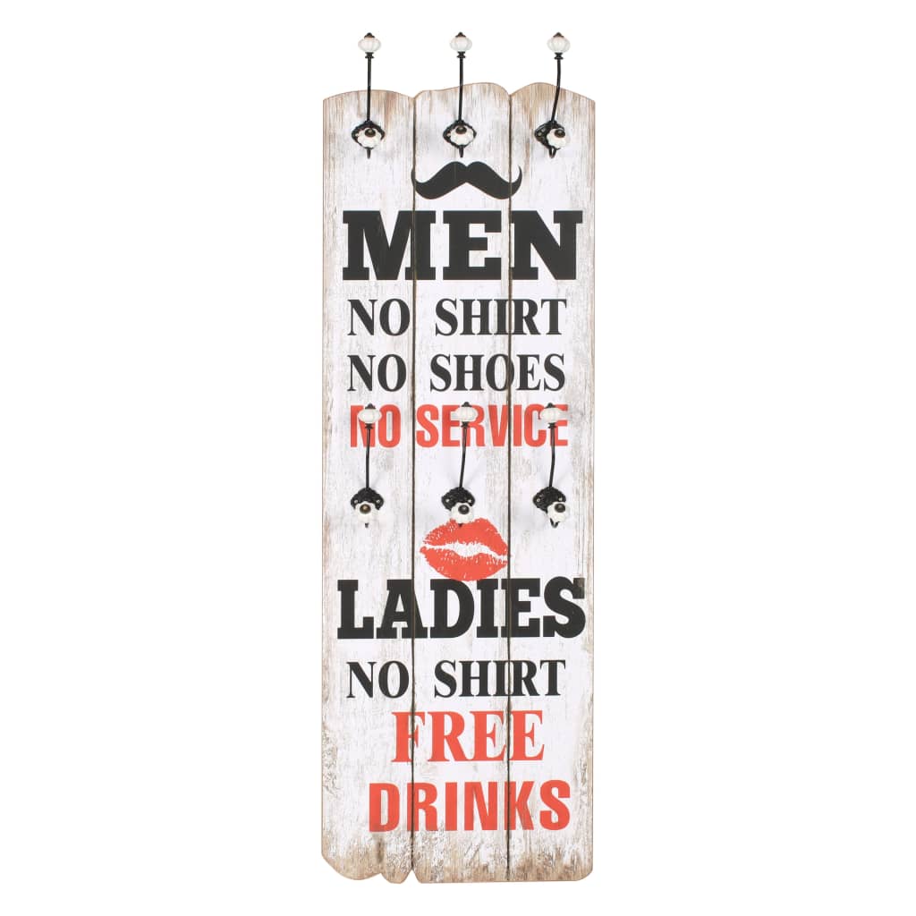 Bengaleiro de parede com 6 ganchos 120x40 cm men ladies