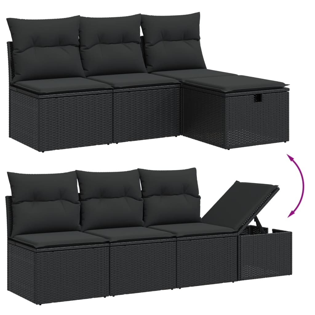 8 Pcs conjunto sofás de jardim com almofadões vime PE preto