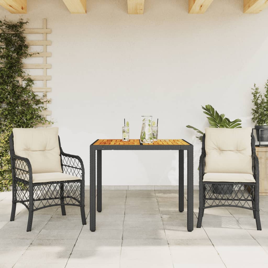 3 Pcs conjunto de bistrô com almofadões vime PE preto