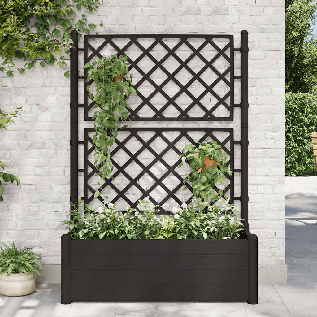 Vaso/floreira de jardim com treliça 100x43x142 cm PP antracite