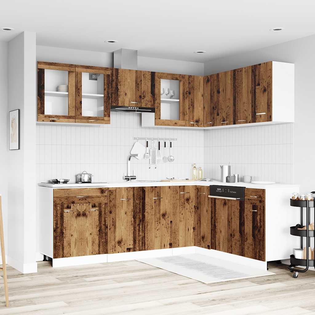 11 Pcs armário de cozinha conjunto deriv. madeira lyon madeira velha