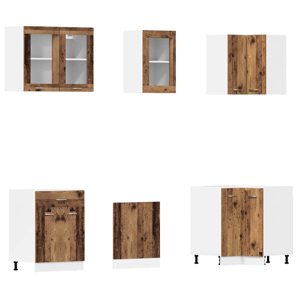 11 Pcs armário de cozinha conjunto deriv. madeira lyon madeira velha