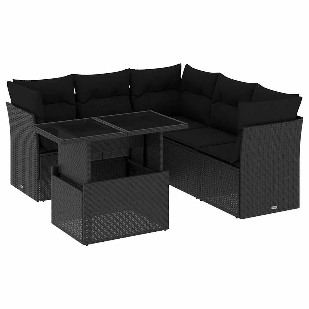 6 Pcs conjunto sofás de jardim c/ almofadões vime PE preto