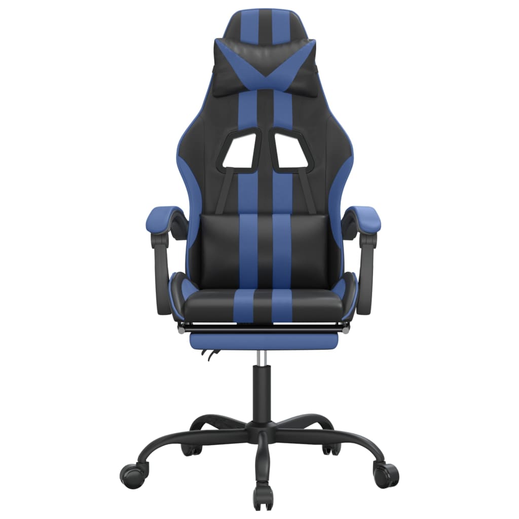 Cadeira gaming c/ apoio para pés couro artificial preto e azul