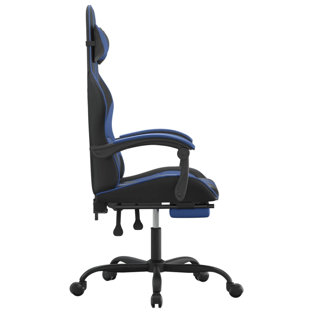 Cadeira gaming c/ apoio para pés couro artificial preto e azul