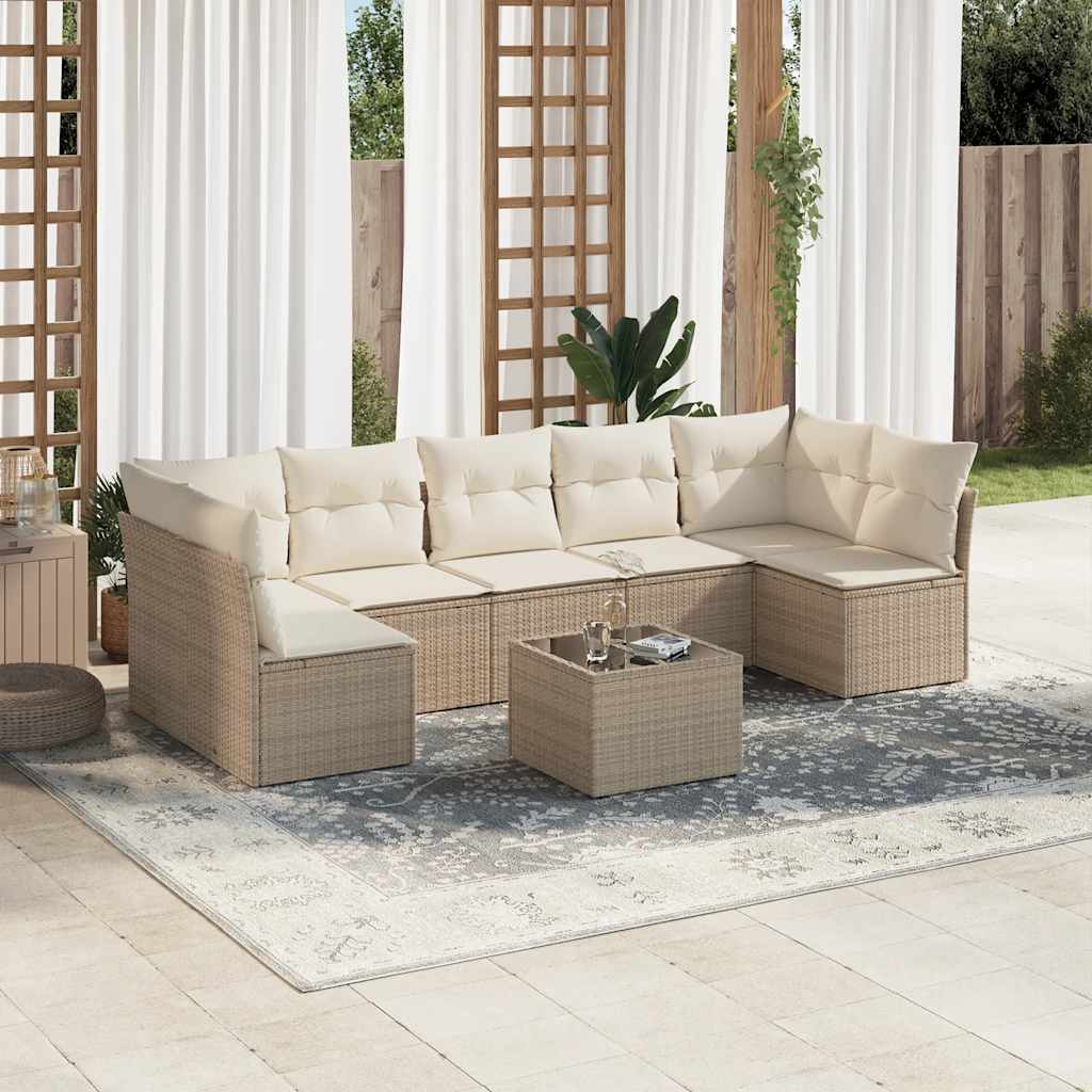 8 Pcs conjunto de sofás p/ jardim com almofadões vime PE bege