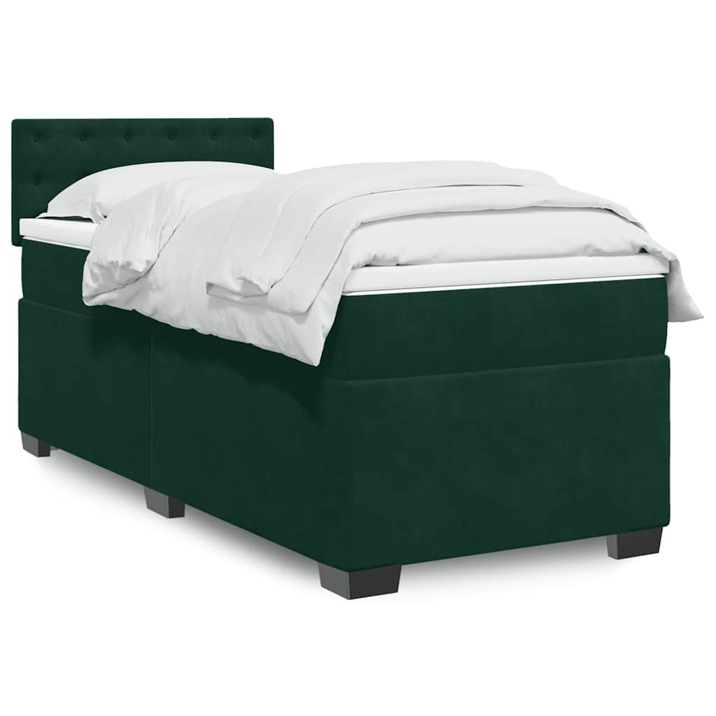 Cama com molas/colchão 90x190 cm veludo verde-escuro