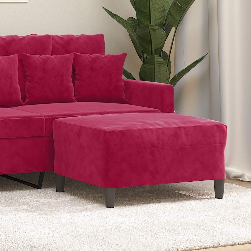 Apoio de pés 70x55x41 cm veludo vermelho tinto