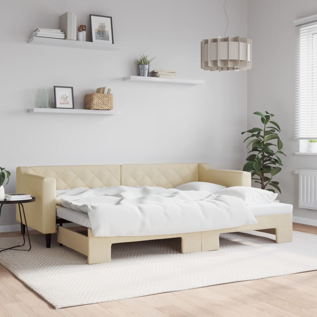 Sofá-cama com gavetão 80x200 cm tecido cor creme