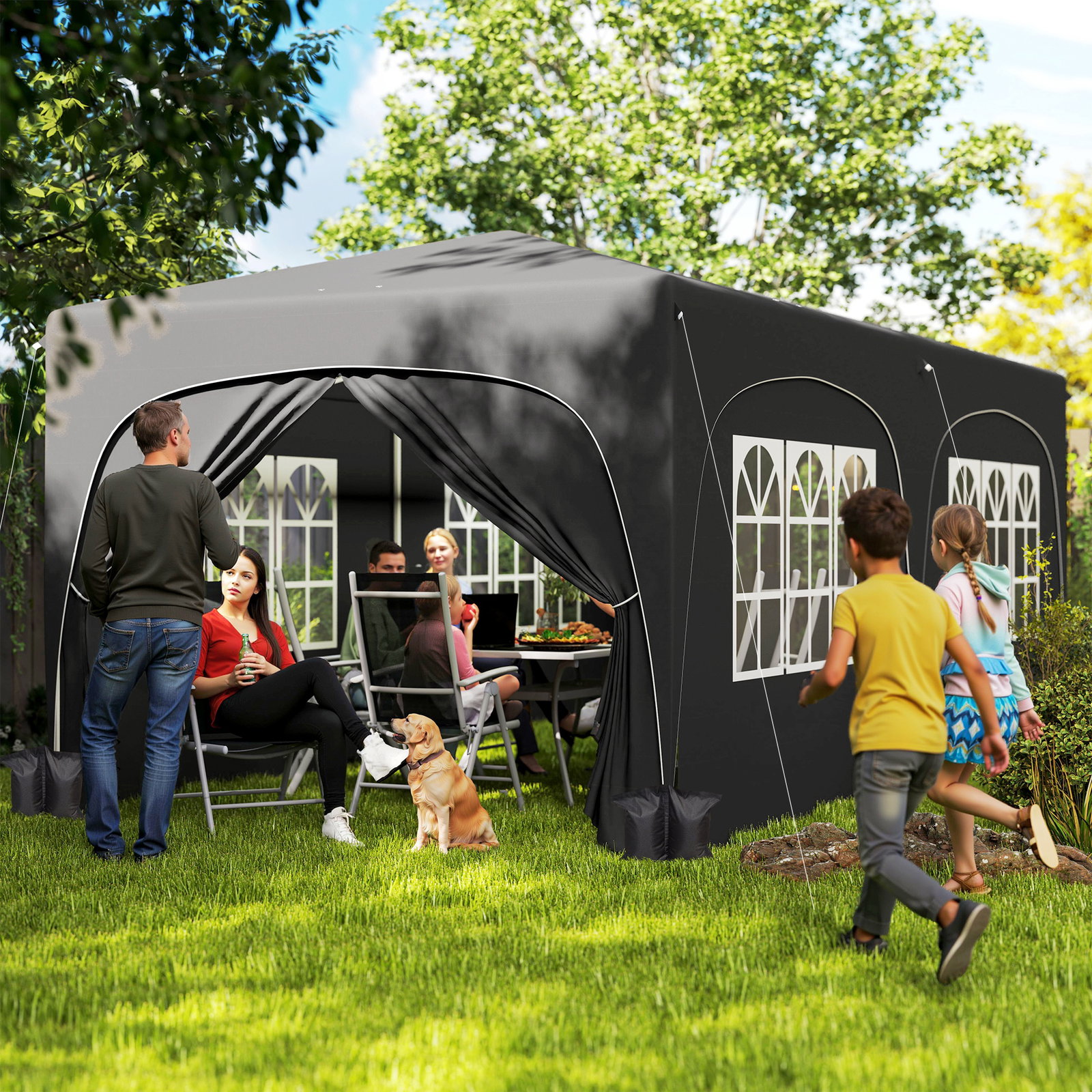 Tenda dobrável 3x6 m com painéis laterais upf50+ tenda de jardim com altura ajustável e bolsa de transporte cinza escuro