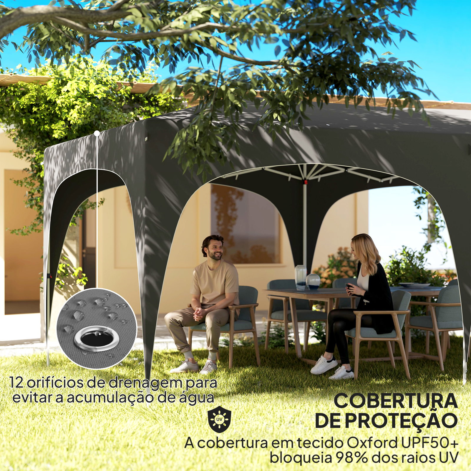 Tenda dobrável 3x6 m com painéis laterais upf50+ tenda de jardim com altura ajustável e bolsa de transporte cinza escuro