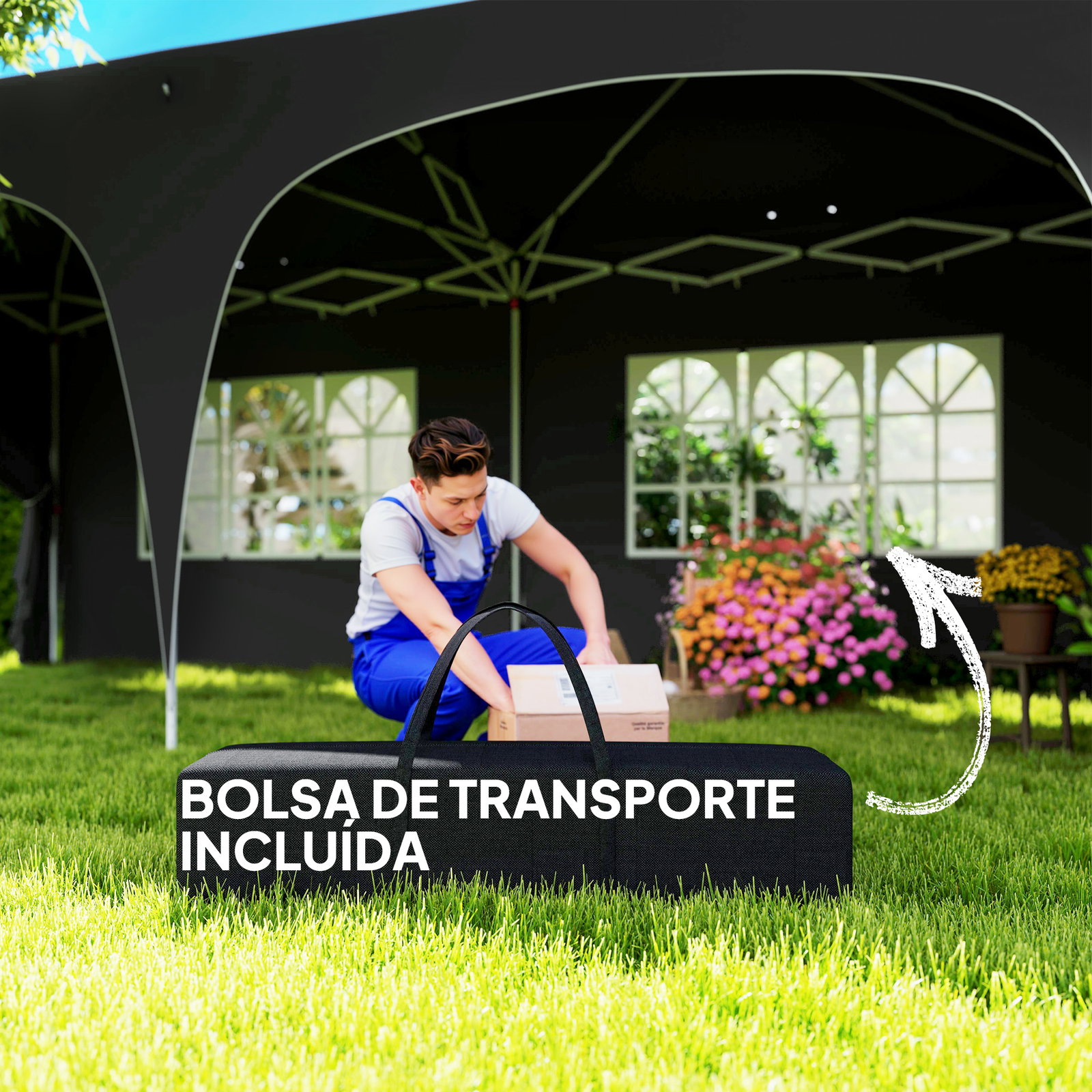 Tenda dobrável 3x6 m com painéis laterais upf50+ tenda de jardim com altura ajustável e bolsa de transporte cinza escuro