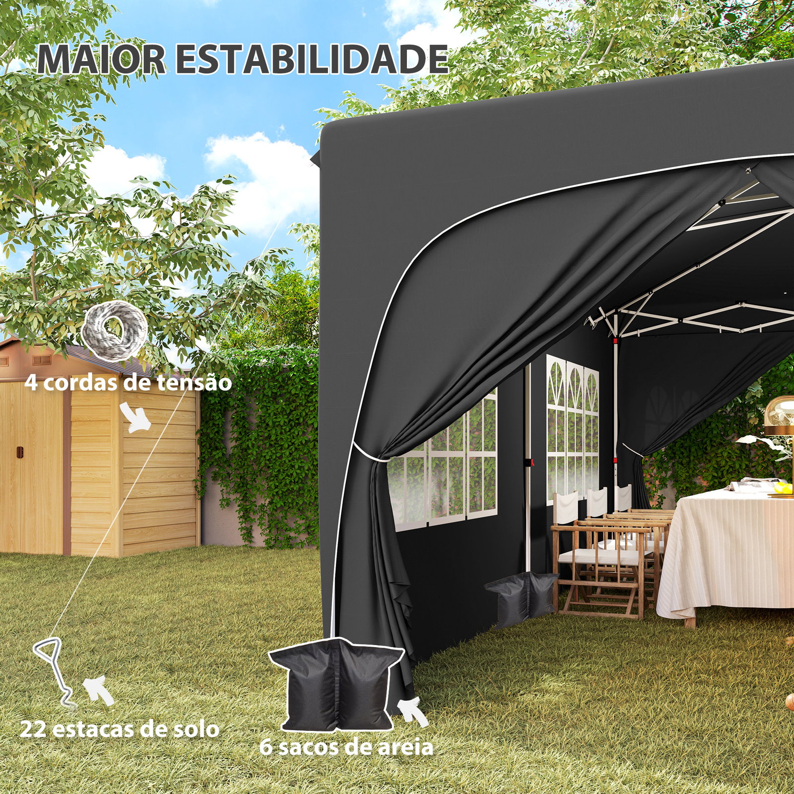 Tenda dobrável 3x6 m com painéis laterais upf50+ tenda de jardim com altura ajustável e bolsa de transporte cinza escuro