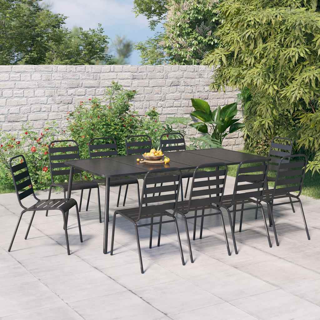 11 Pcs conjunto de jantar para jardim aço antracite