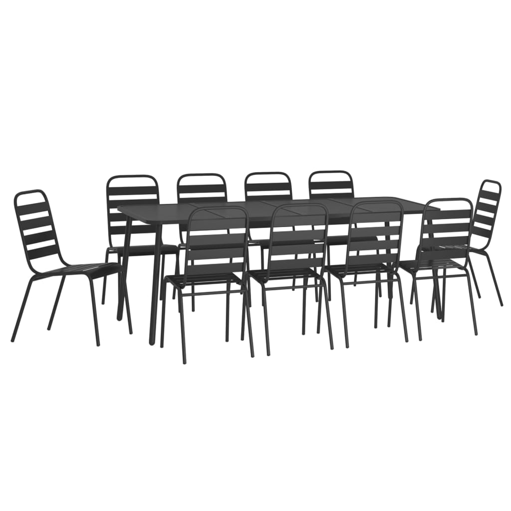11 Pcs conjunto de jantar para jardim aço antracite