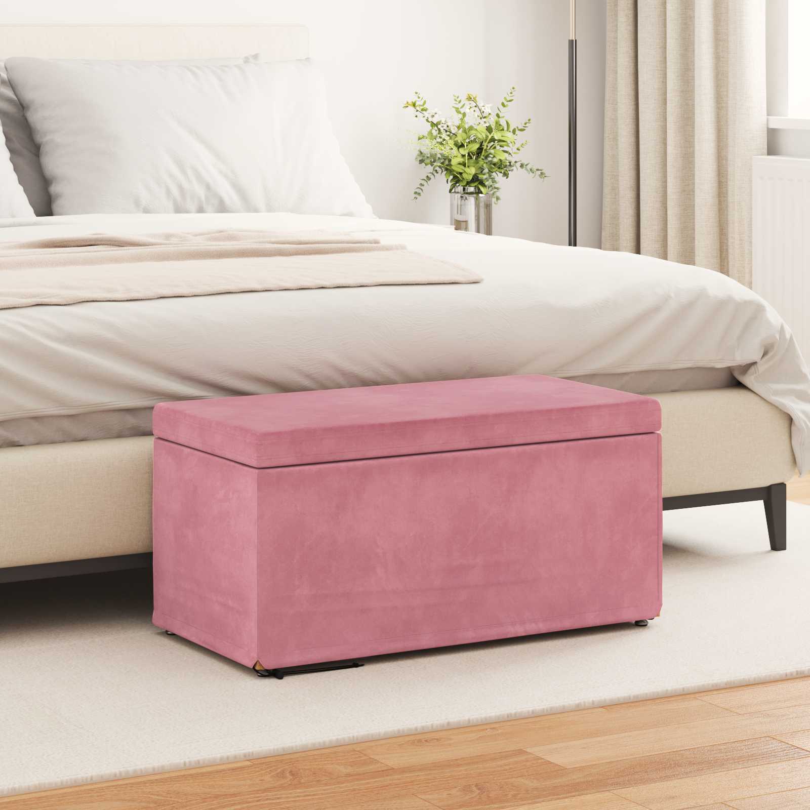 Banqueta rosa 81 x 41 x 40 cm veludo e madeira de engenharia