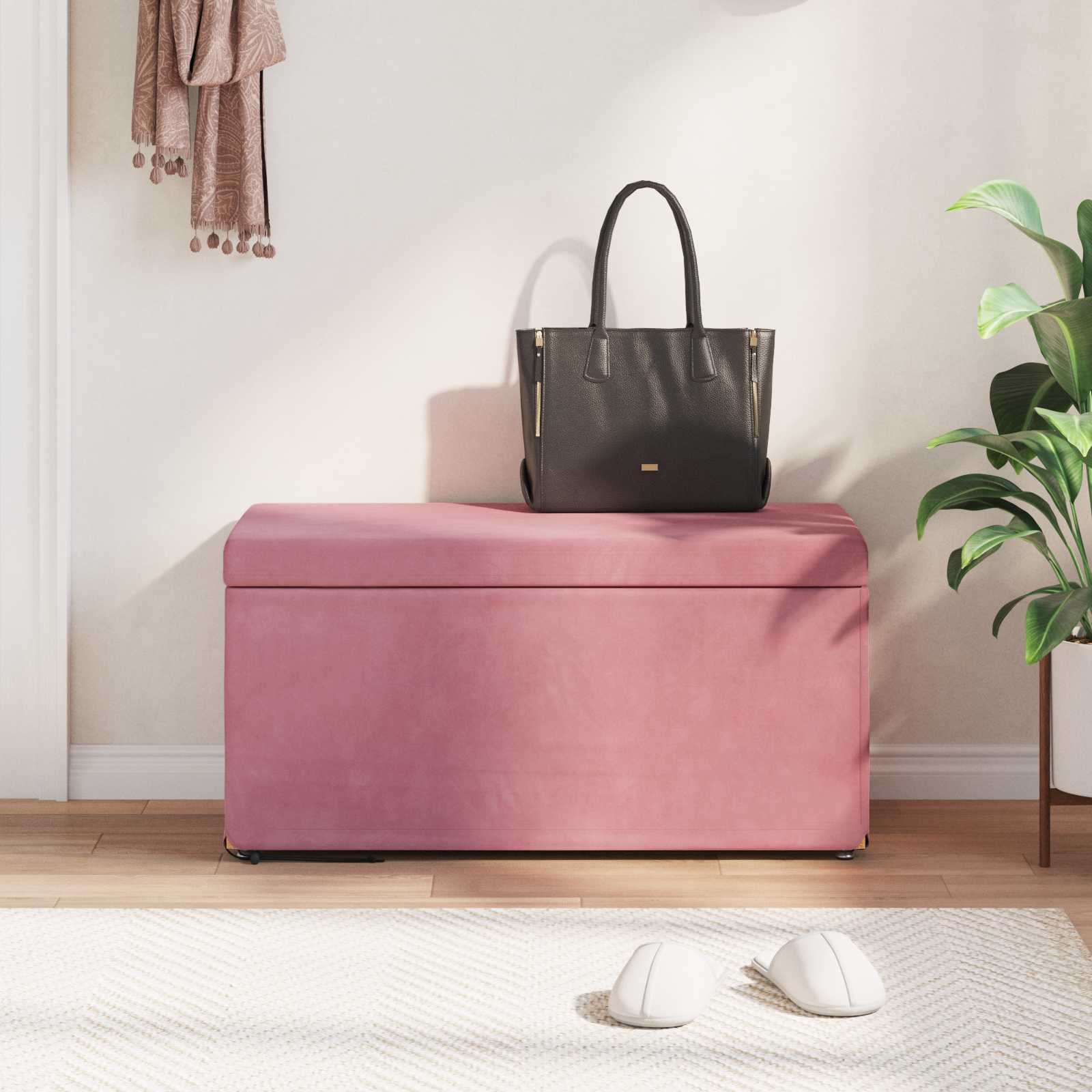 Banqueta rosa 81 x 41 x 40 cm veludo e madeira de engenharia