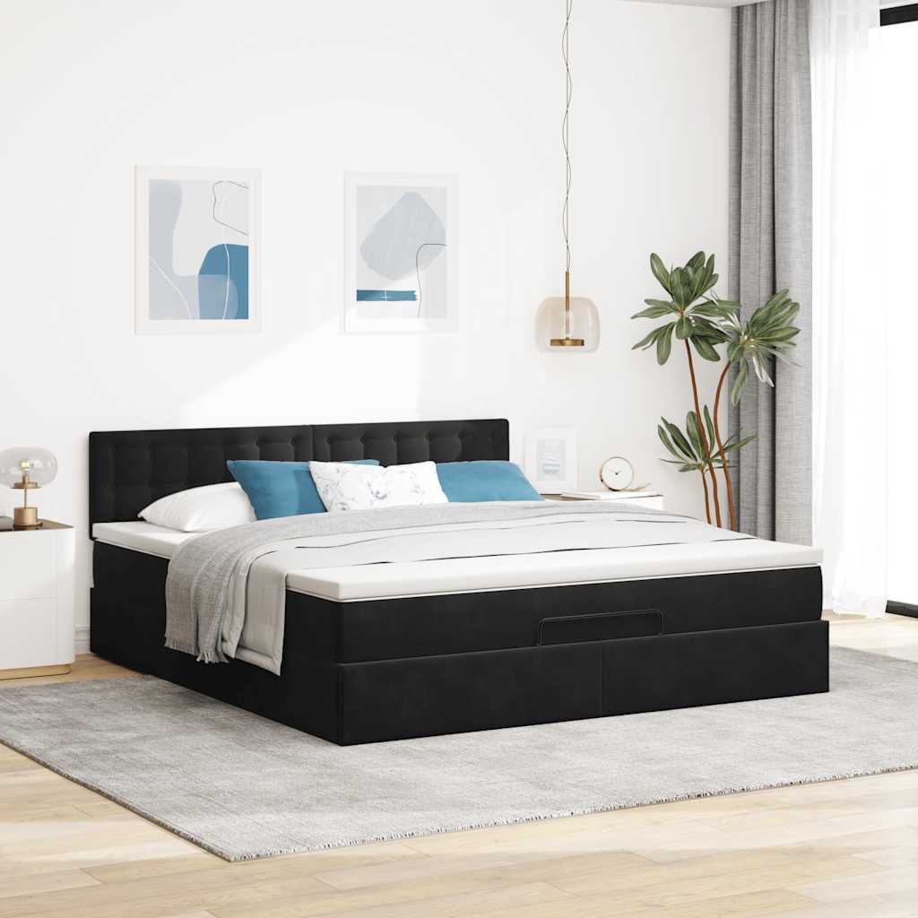 Estrutura de cama otomana com colchão 180x200 cm veludo preto