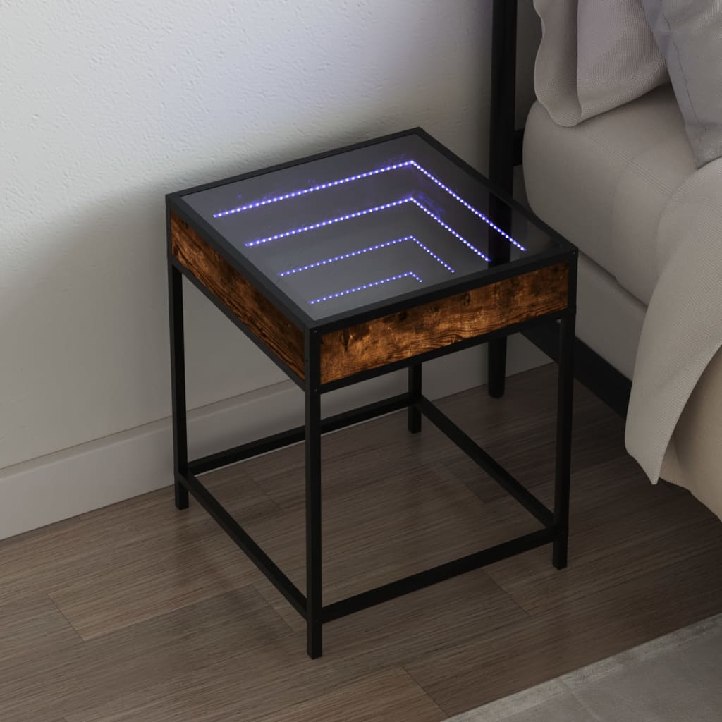 Mesa de cabeceira c/ LED infinity 40x40x51 cm carvalho fumado