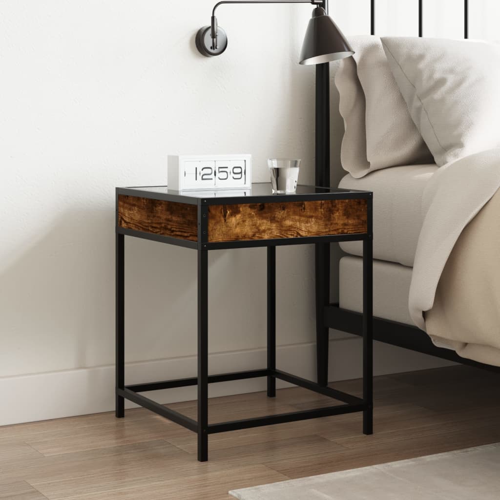 Mesa de cabeceira c/ LED infinity 40x40x51 cm carvalho fumado