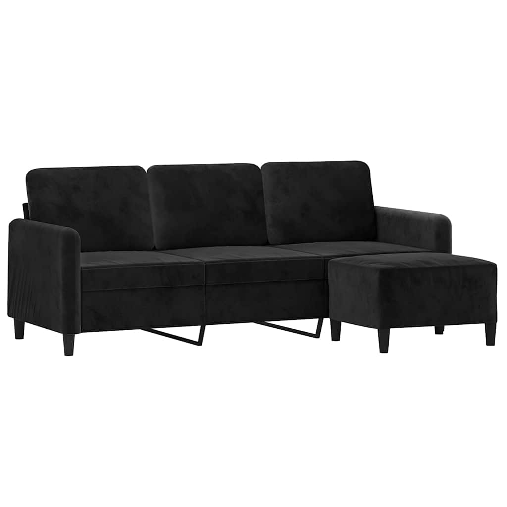 Sofá de 3 lugares com apoio de pés 180 cm veludo preto