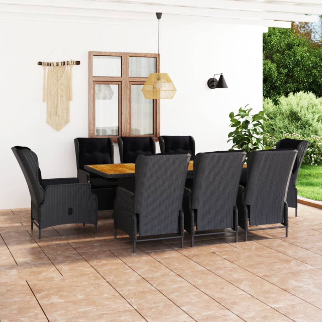 9 Pcs conj. jantar exterior c/ almofadões vime PE cinza-escuro