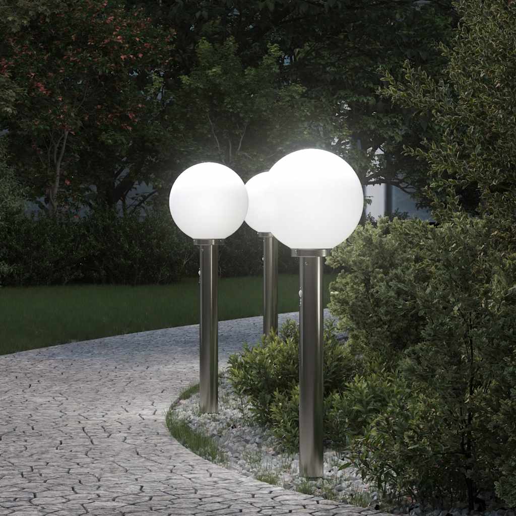 Luminárias de balizamento com sensor, 3 unidades, 80 cm, aço inoxidável, IP44